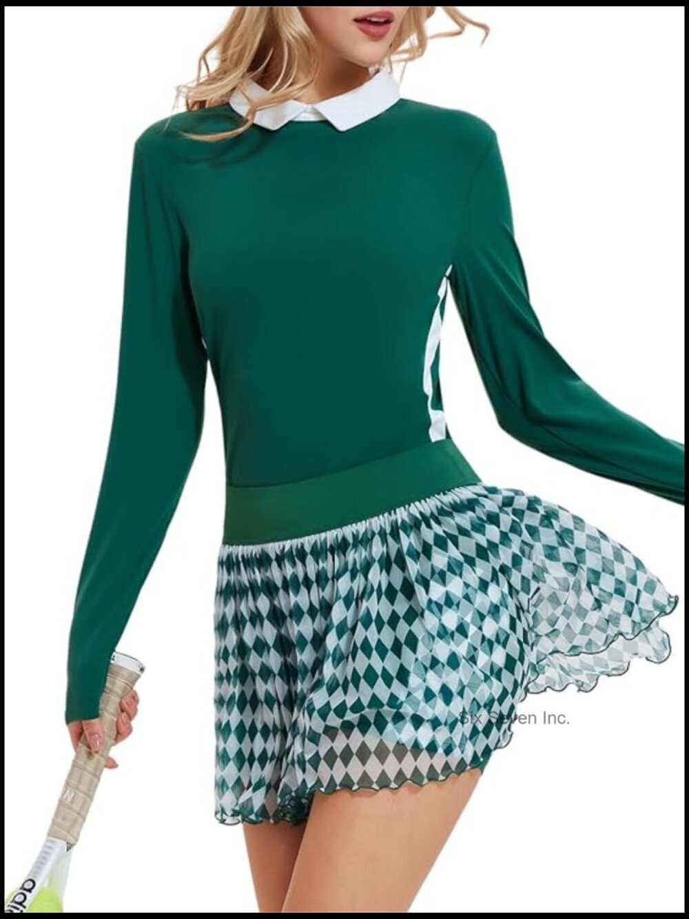 2 Piece Athletic Skirt Set with Collared Top & Pleated Skort 4 Pockets